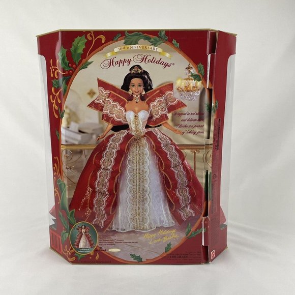 Barbie 1997 Special Edition 10th Anniversary Happy Holidays Red Dress Brunette - Picture 5 of 7